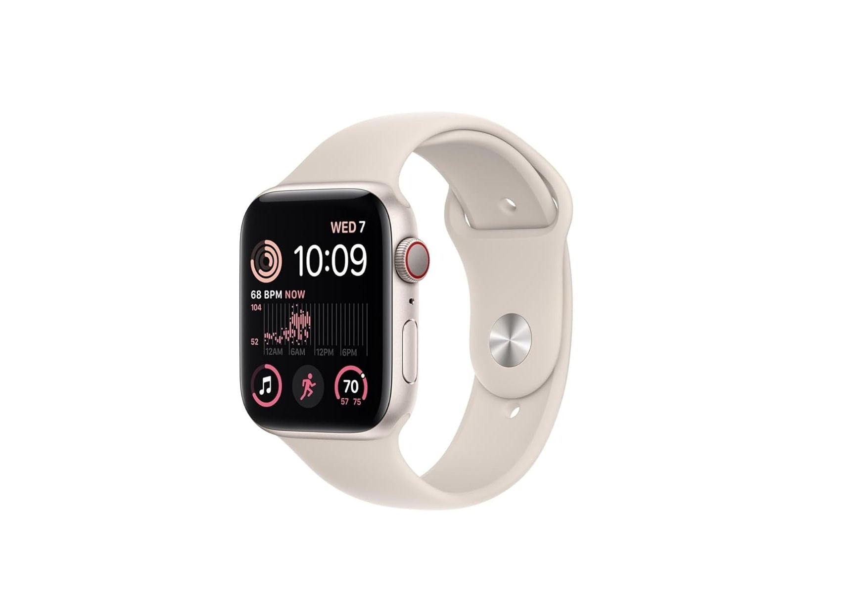 Apple Watch SE (2nd Gen) (GPS + Cellular, 44mm) - Starlight Aluminum Case with Starlight Sport Band, M/L (Renewed)
